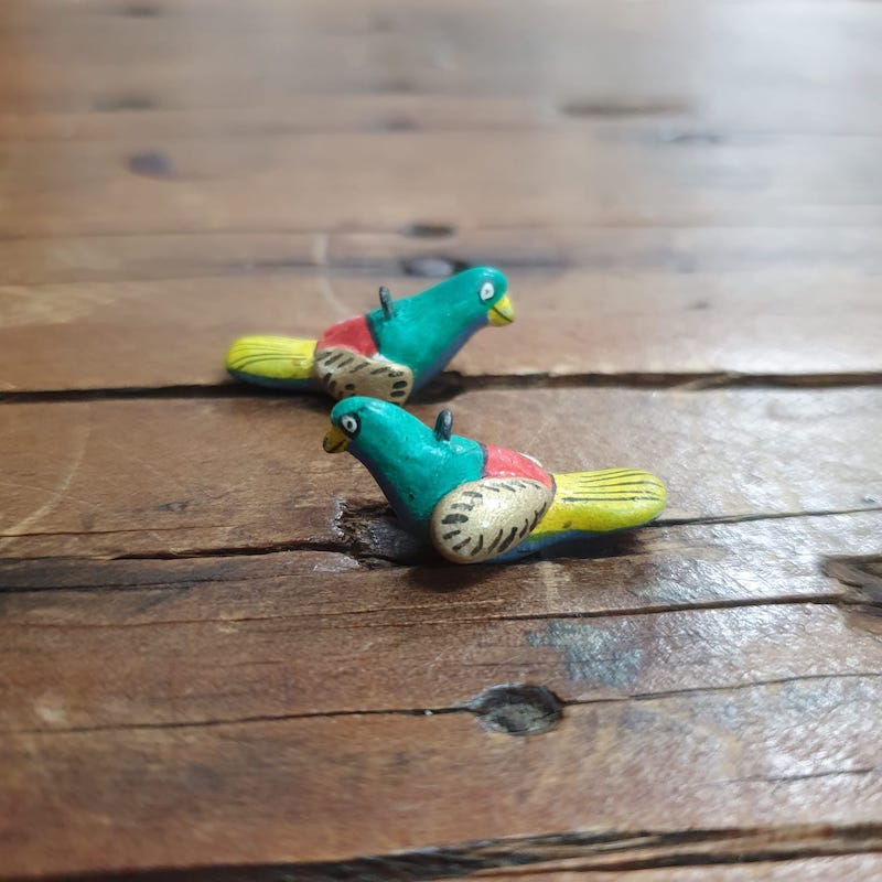 Rare Hand Made & Painted Clay Birds from Peru (2) #13