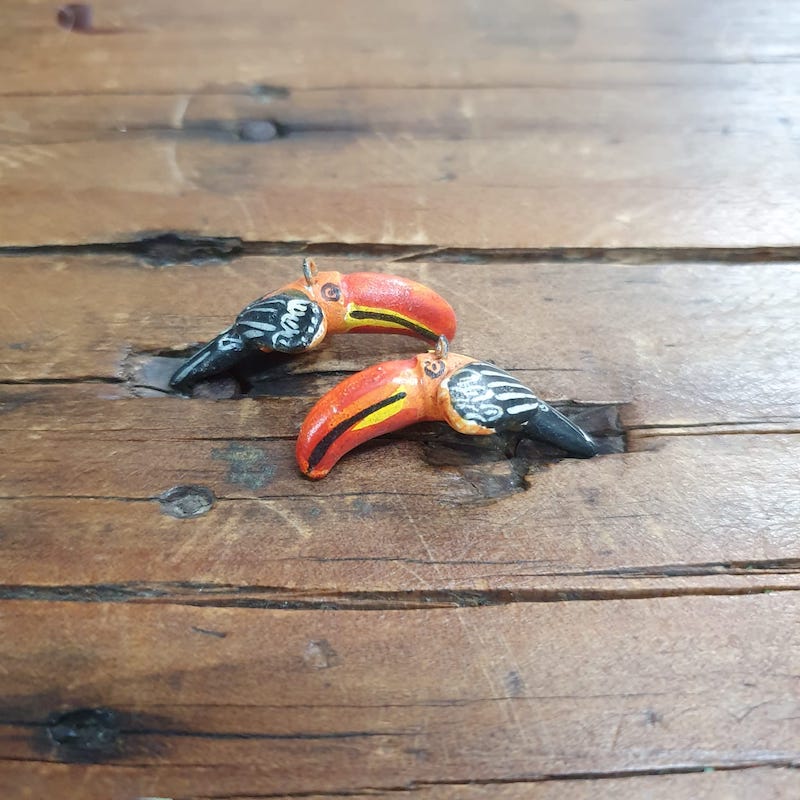 Rare Hand Made & Painted Clay Birds from Peru (2) #14 - Toucan