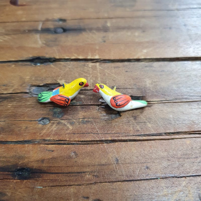 Rare Hand Made & Painted Clay Birds from Peru (2) #18