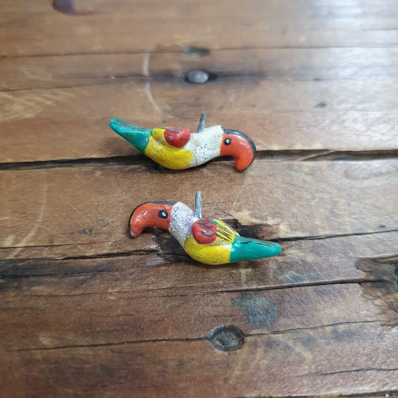 Rare Hand Made & Painted Clay Birds from Peru (2) #1 - Macaw