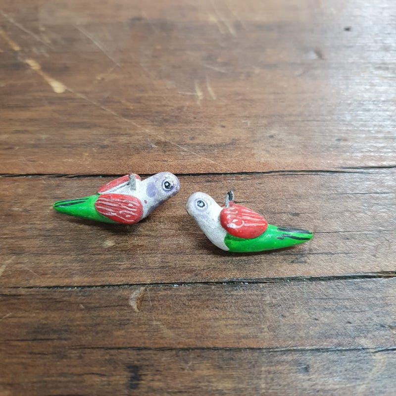 Rare Hand Made & Painted Clay Birds from Peru (2) #21