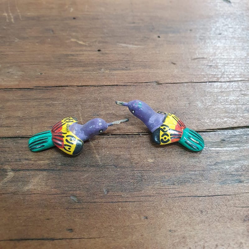 Rare Hand Made & Painted Clay Birds from Peru (2) #23