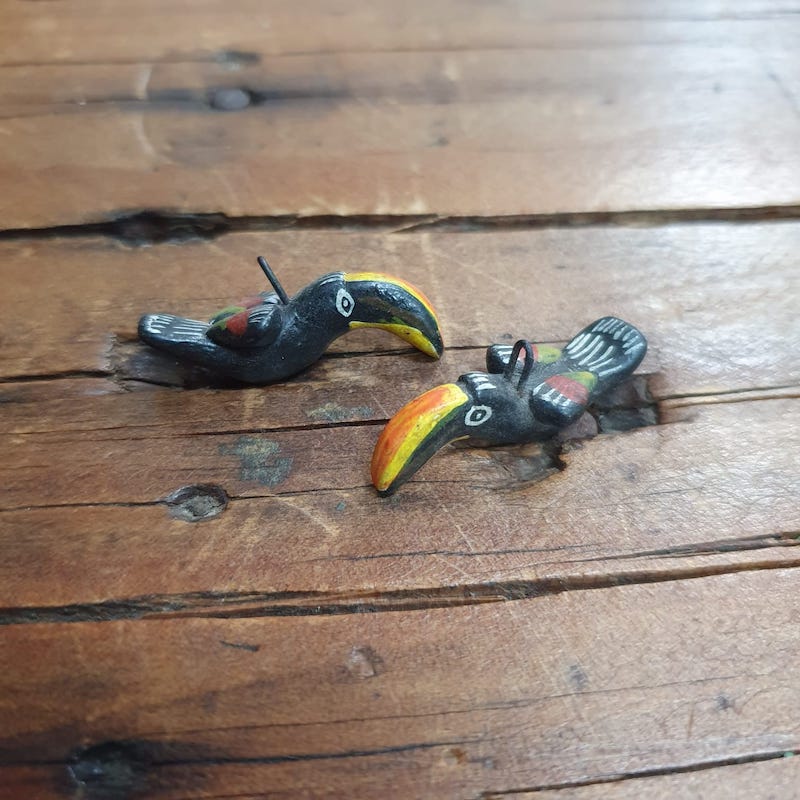 Rare Hand Made & Painted Clay Birds from Peru (2) #24 - Toucan