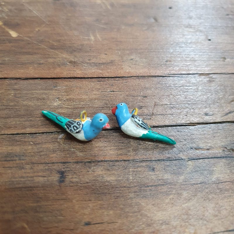 Rare Hand Made & Painted Clay Birds from Peru (2) #25