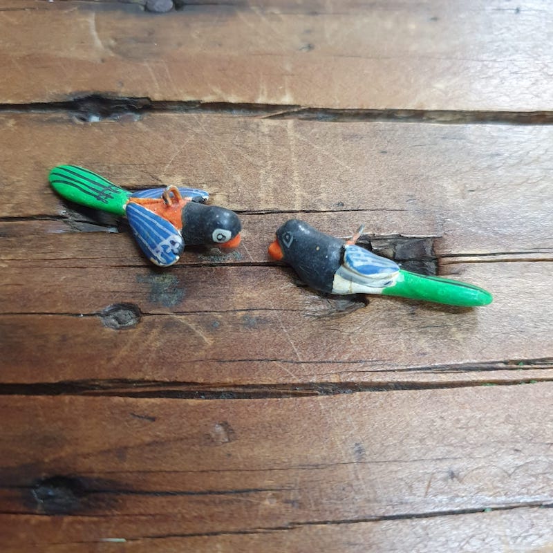 Rare Hand Made & Painted Clay Birds from Peru (2) #27