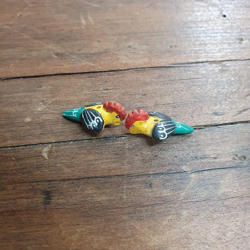 Rare Hand Made & Painted Clay Birds from Peru (2) #29 - Cock of the Rock