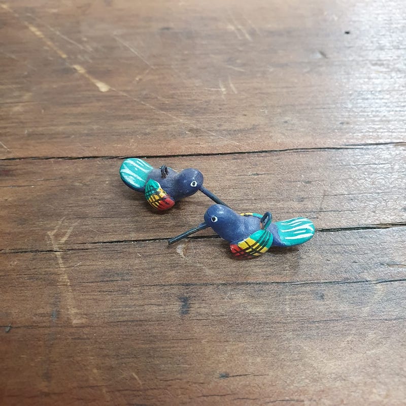 Rare Hand Made & Painted Clay Birds from Peru (2) #2 - Humming Bird