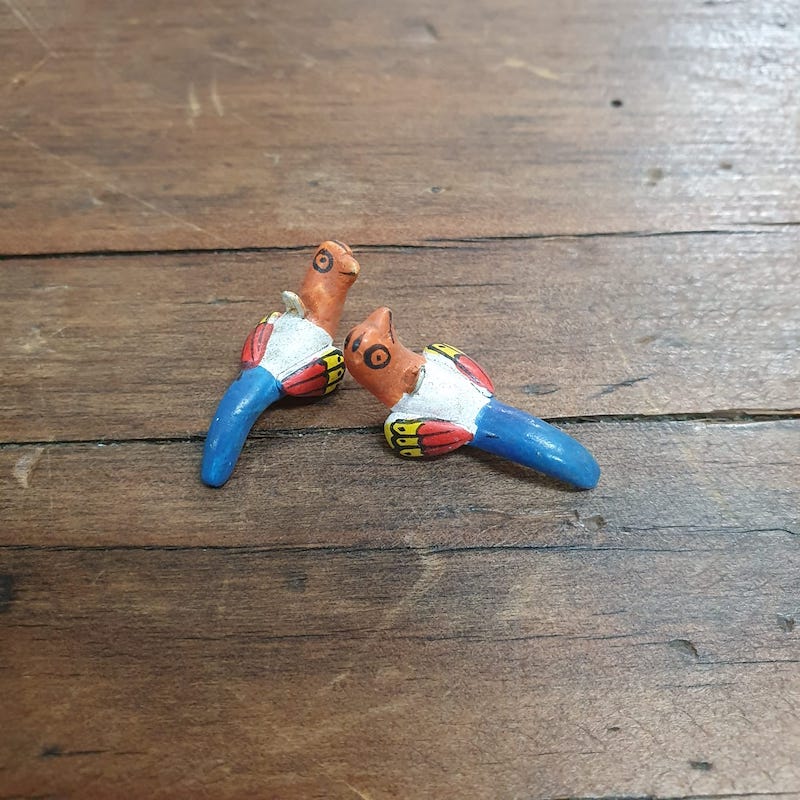 Rare Hand Made & Painted Clay Birds from Peru (2) #3