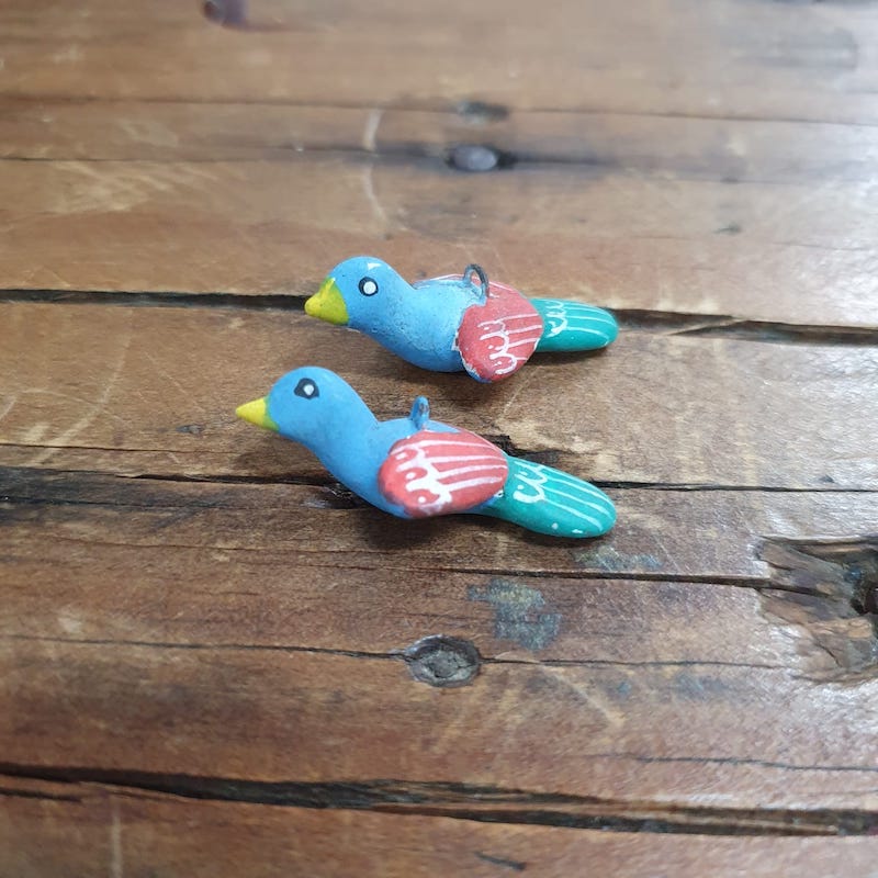 Rare Hand Made & Painted Clay Birds from Peru (2) #6