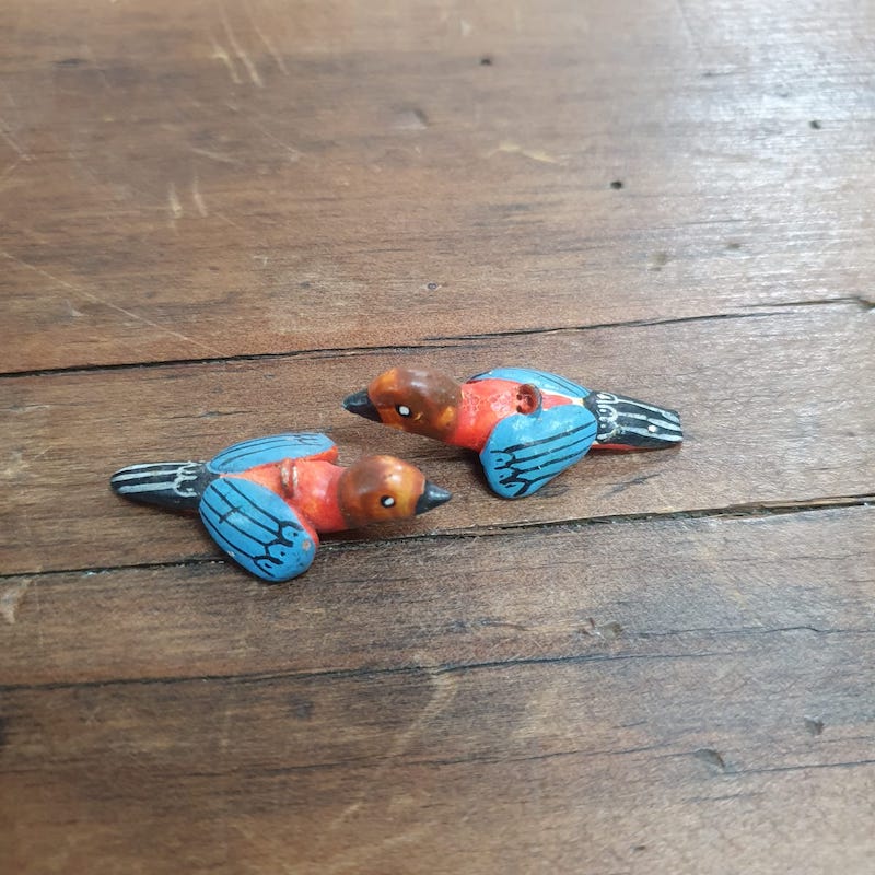 Rare Hand Made & Painted Clay Birds from Peru (2) #9