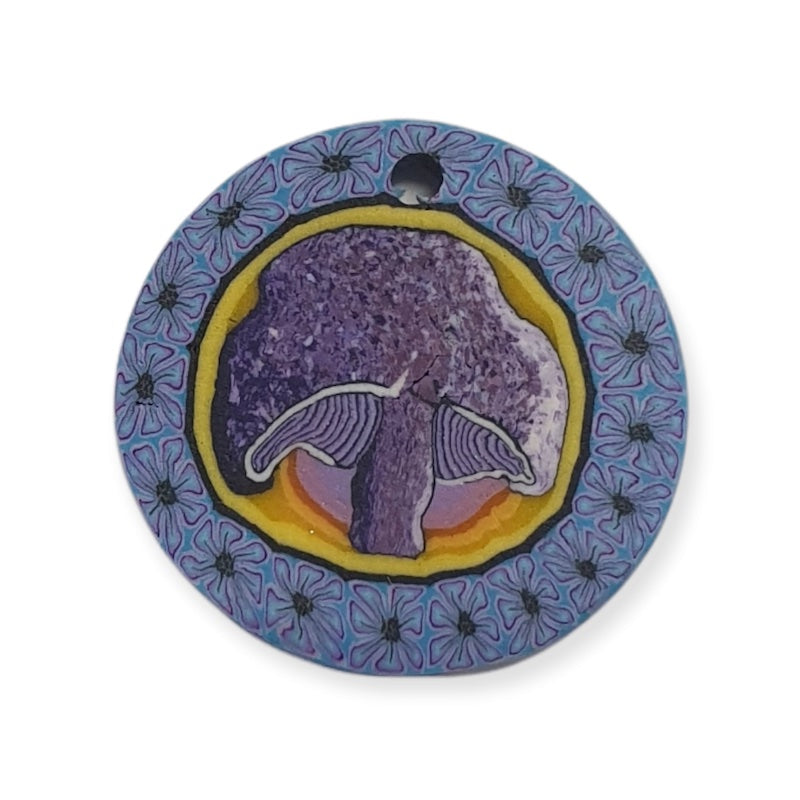 22mm Fimo Pendant (1) - Purple Mushroom w. Flowers