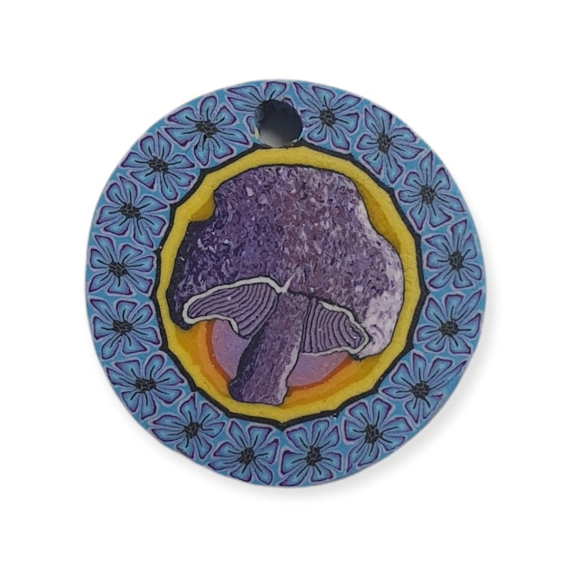 26mm Fimo Pendant (1) - Purple Mushroom w. Flowers