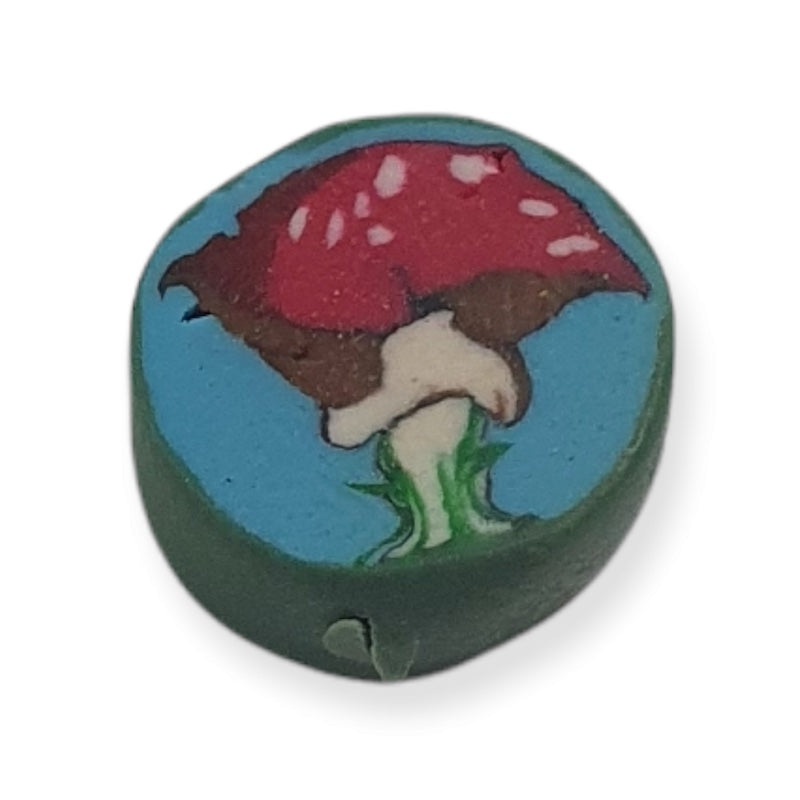 12mm Coin Fimo Beads (10) - Red Mushroom