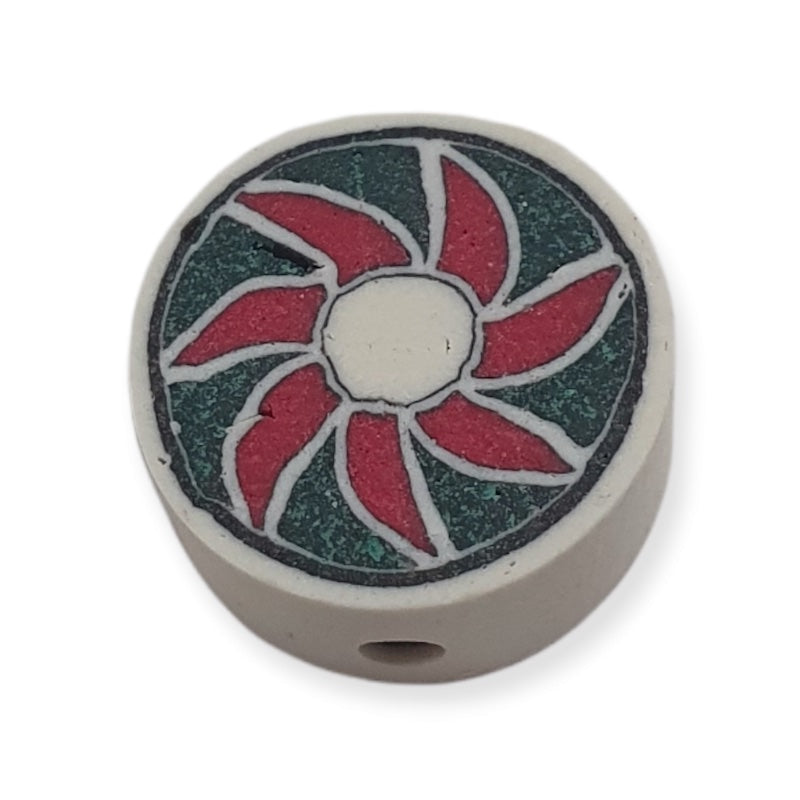 12mm Coin Fimo Beads (10) - Red/Green on White