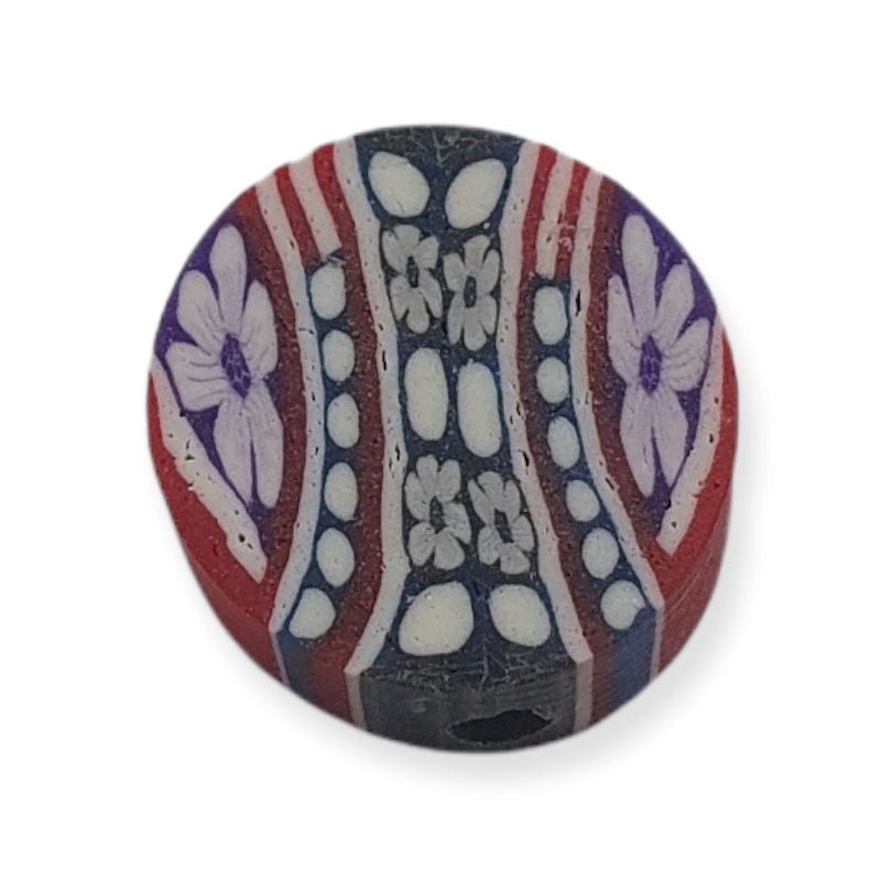 12mm Coin Fimo Beads (10) - Stripes w. Flowers