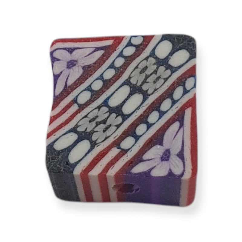 10mm Square Fimo Beads (10) - Stripes w. Flowers
