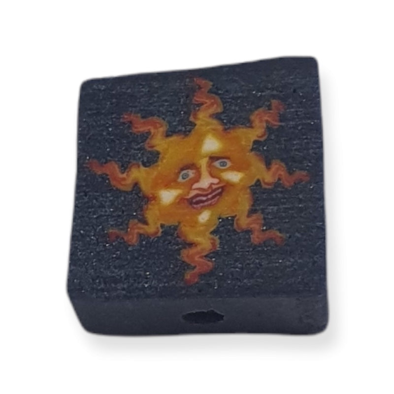 10mm Square Fimo Beads (10) - Sun Face