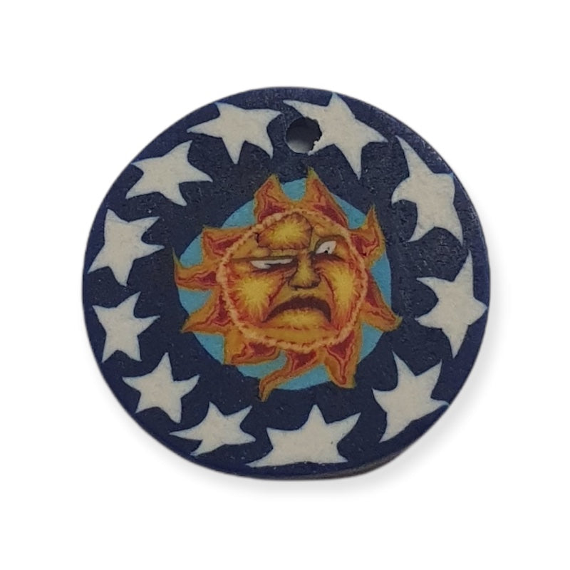 22mm Fimo Pendant (1) - Sun Face w. Stars