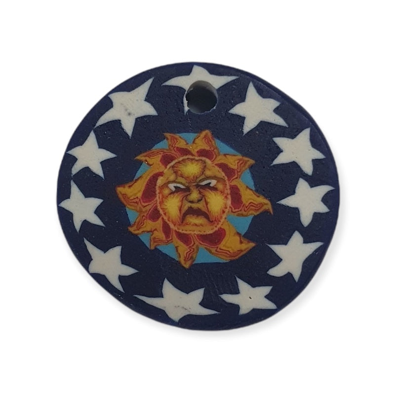 26mm Fimo Pendant (1) - Sun Face w. Stars