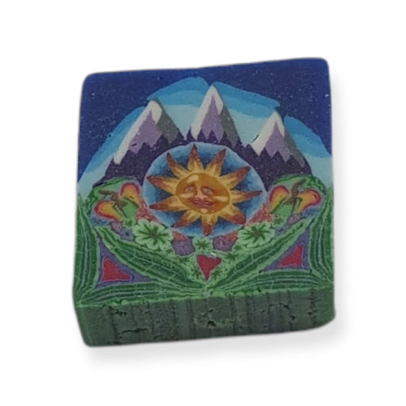 10mm Square Fimo Beads (10) - Sun & 3 Mountains