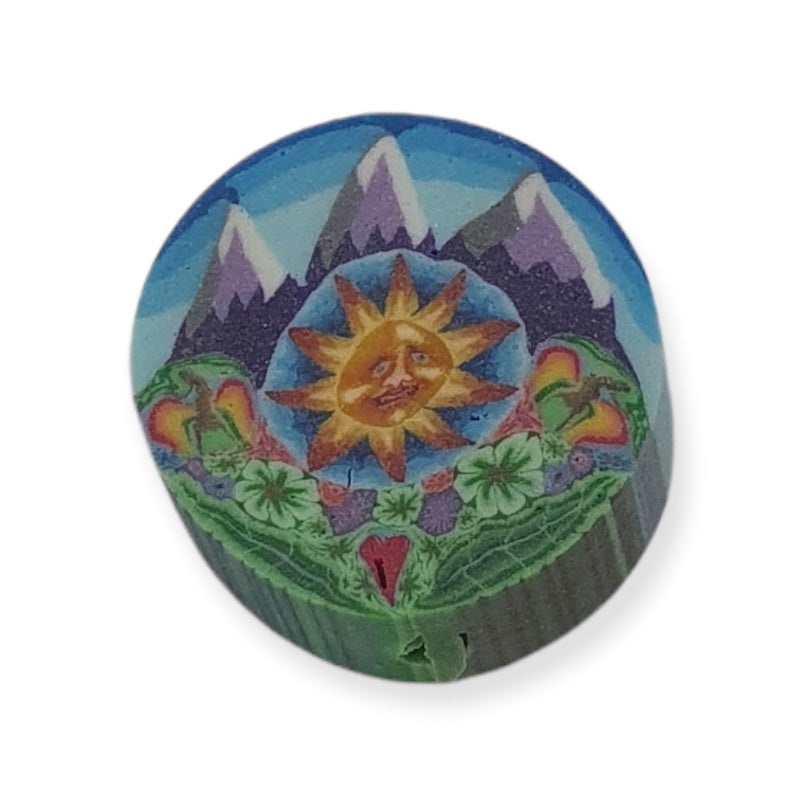 12mm Coin Fimo Beads (10) - Sun & 3 Mountains