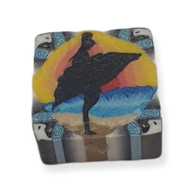 10mm Square Fimo Beads (10) - Surfer w. Yin/Yang