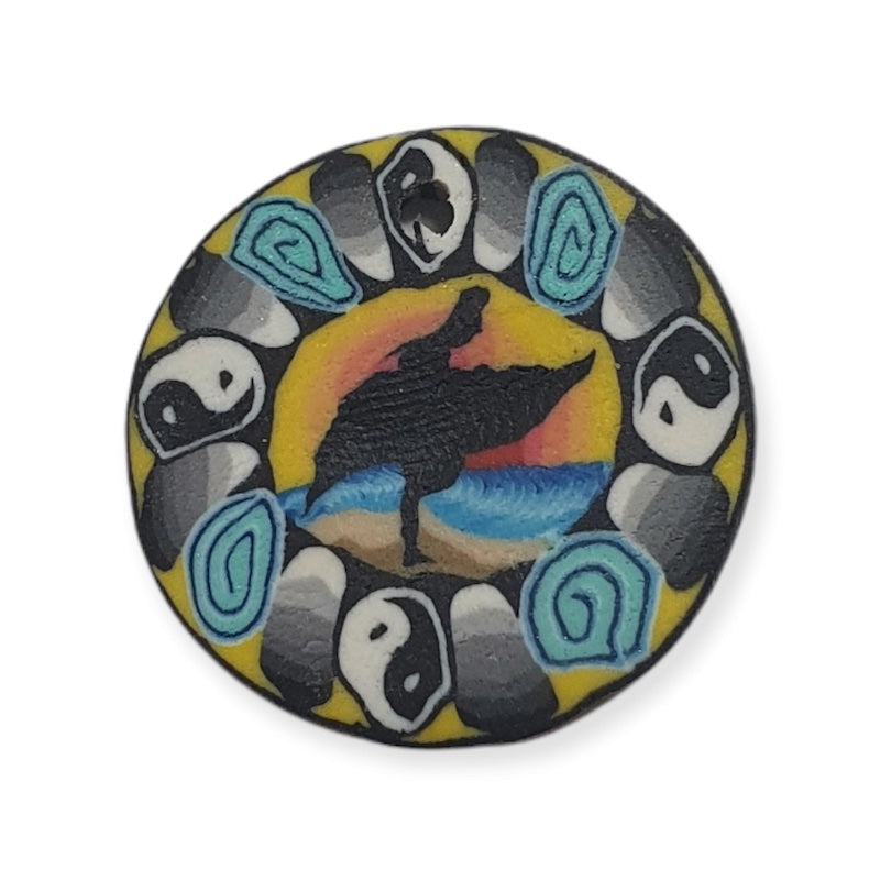 22mm Fimo Pendant (1) - Surfer w. Yin/Yang
