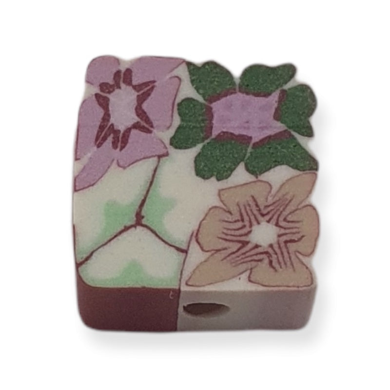 10mm Square Fimo Beads (10) - Tropical Flowers