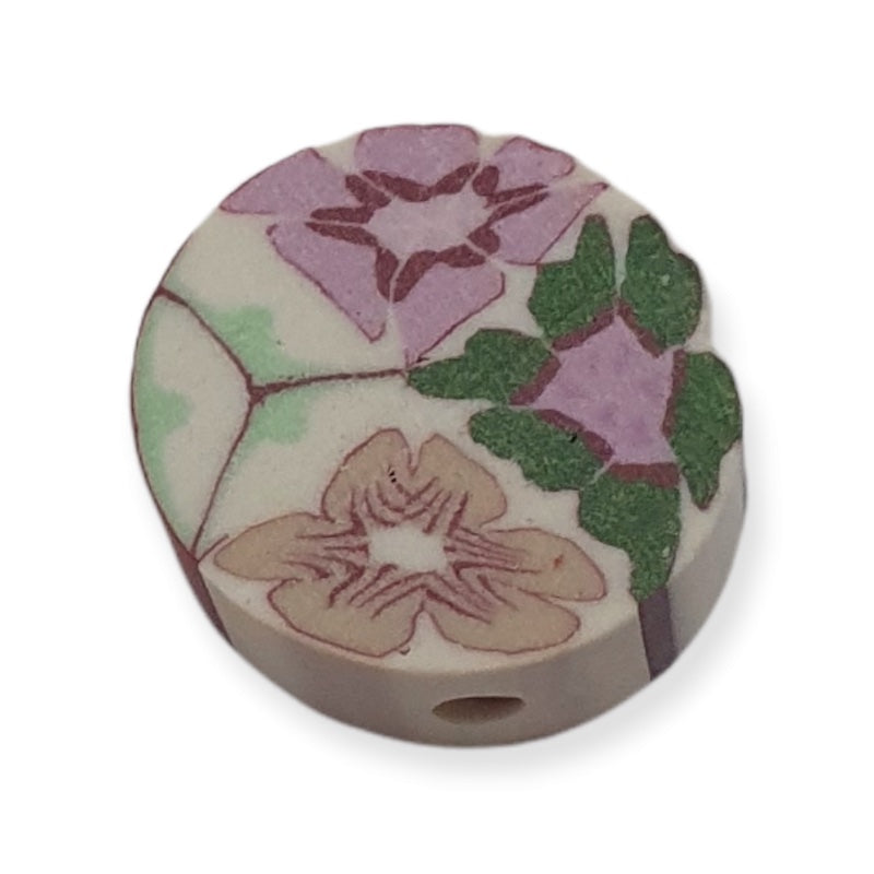 12mm Coin Fimo Beads (10) - Tropical Flowers