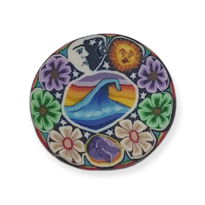 22mm Fimo Pendant (1) - Wave w. Flowers