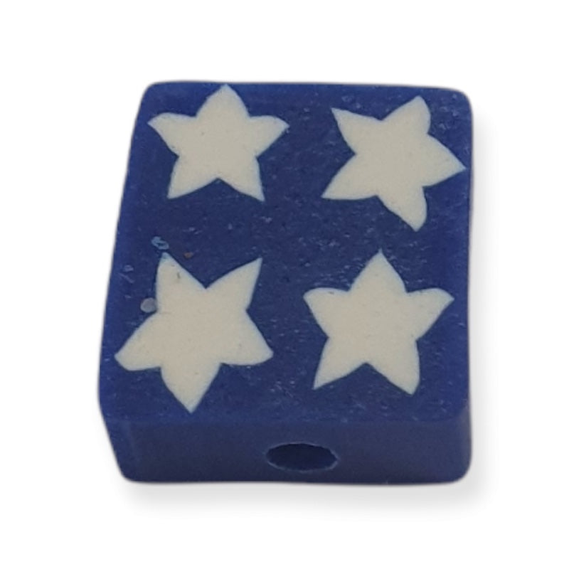 10mm Square Fimo Beads (10) - White Stars on Blue