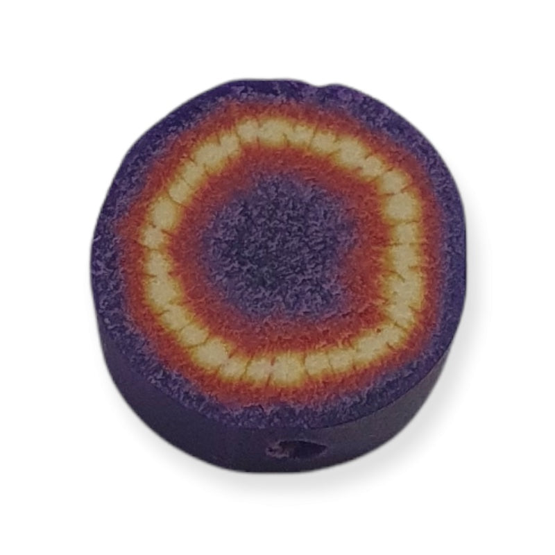 12mm Coin Fimo Beads (10) - Yellow on Purple