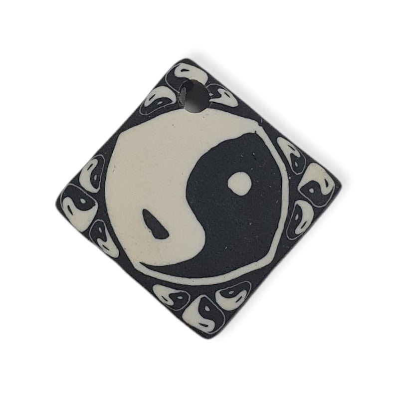 22mm Square Fimo Pendant (1) - Yin/Yang