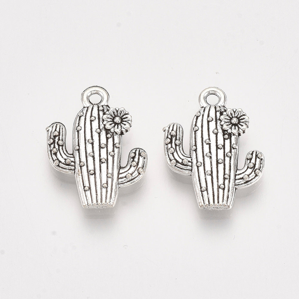 20mm Cactus Charm (10) - Antique Silver
