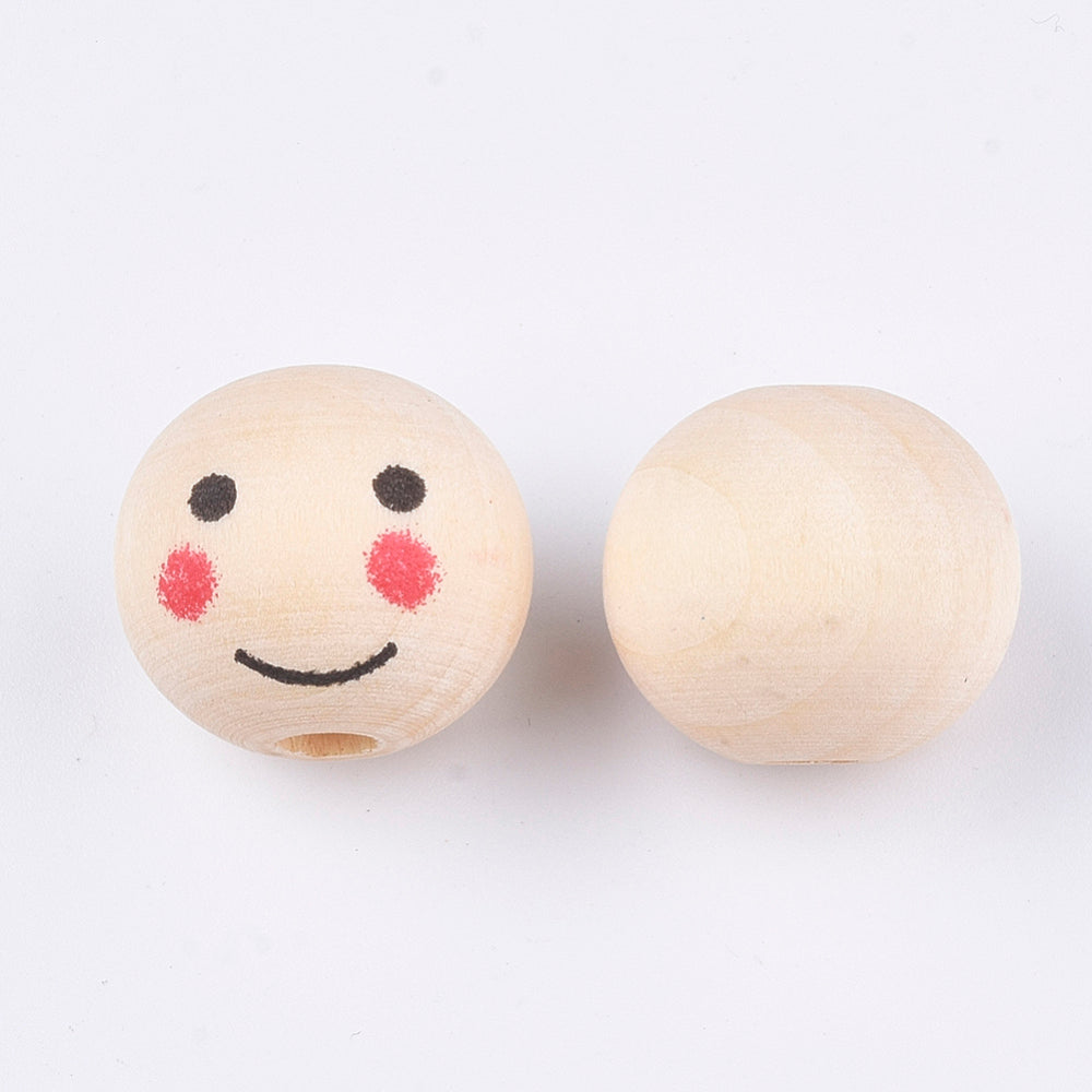Face Painted 20mm Raw Wood Beads (5)