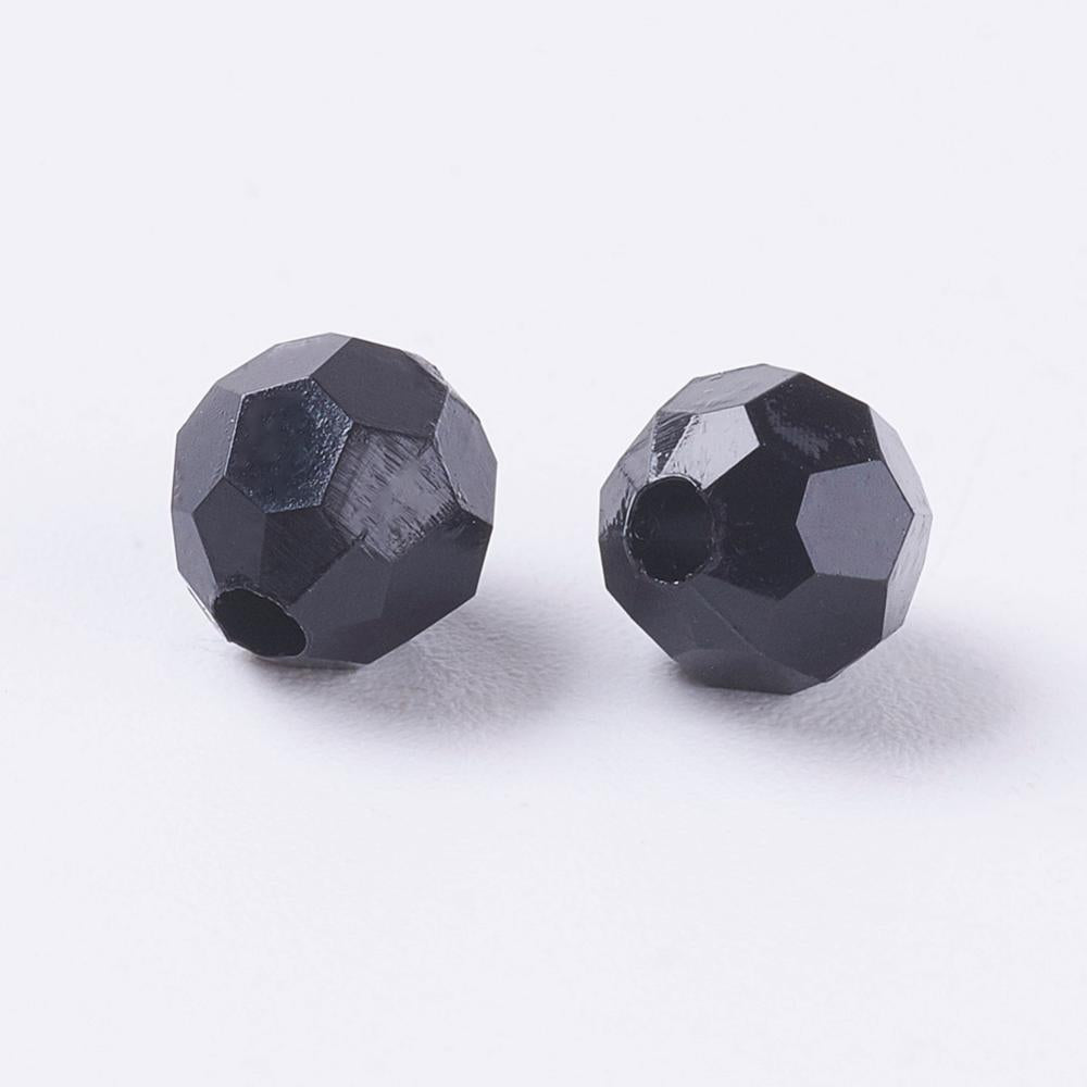 6mm Faceted Beads (100) - Black Opaque