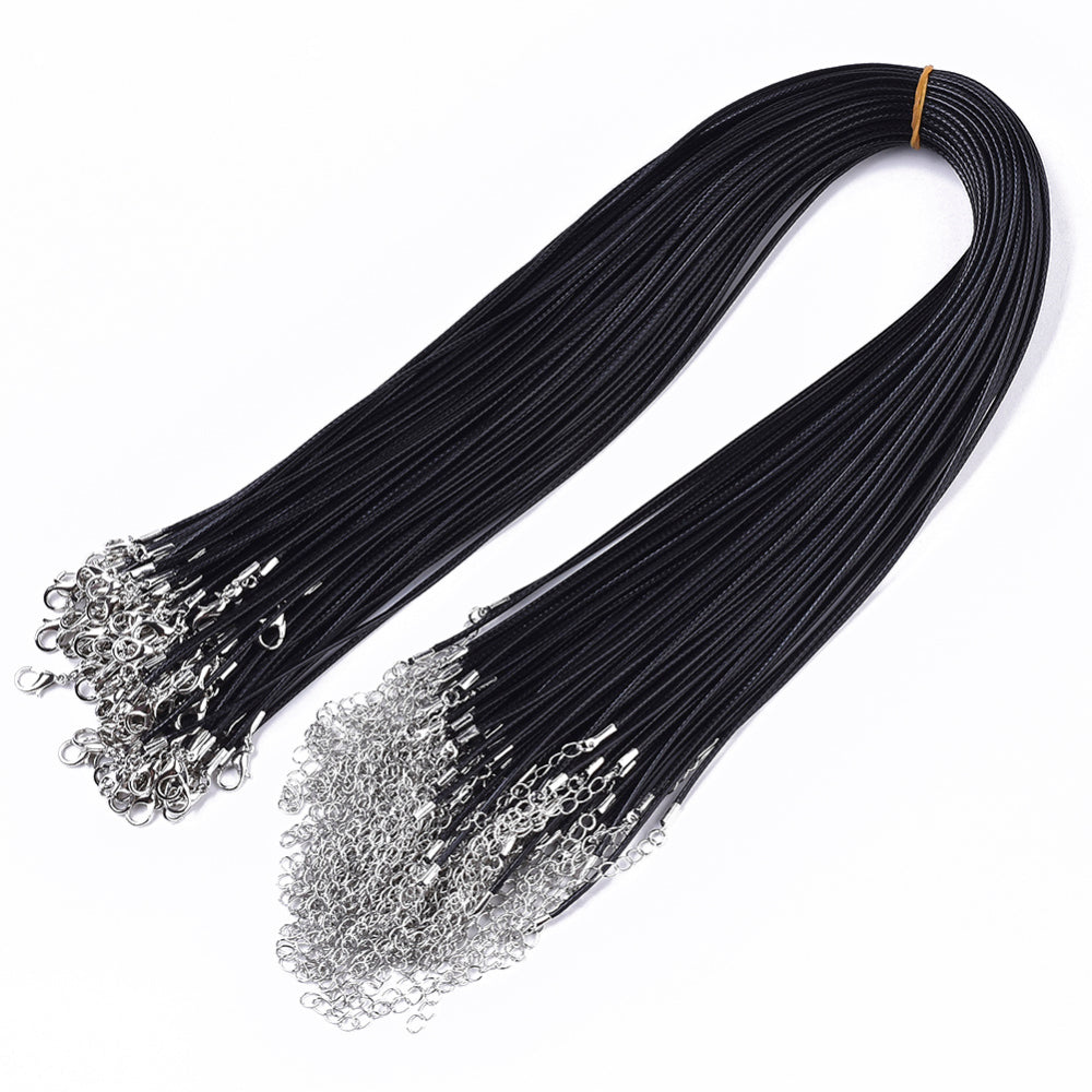 1.5mm Cord Necklace (44cm) - Black - Clasp w. Extension Chain