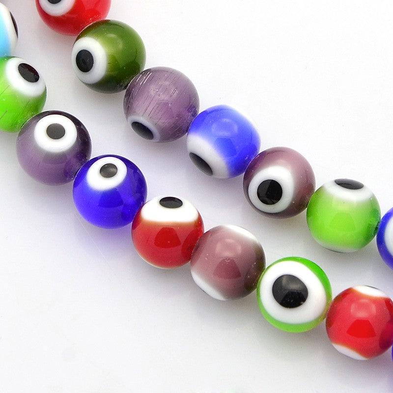 8mm Evil Eye Beads (25) - Mixed Colours - Glass Lampwork Beads