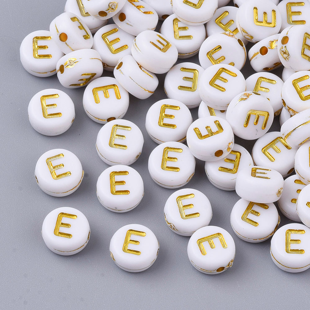 Alphabet Letter Beads (White/Gold) - E
