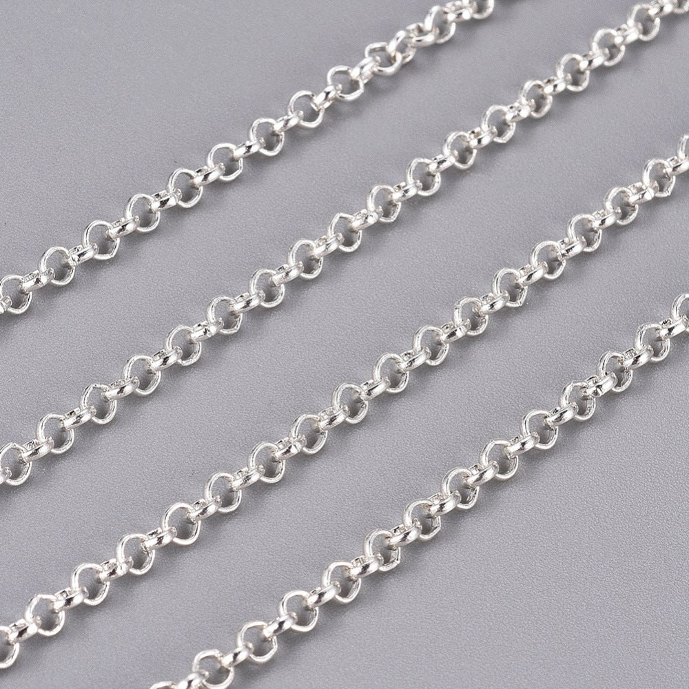 Rolo (Belcher) Chain w. Soldered 3mm Links (1m) - Silver