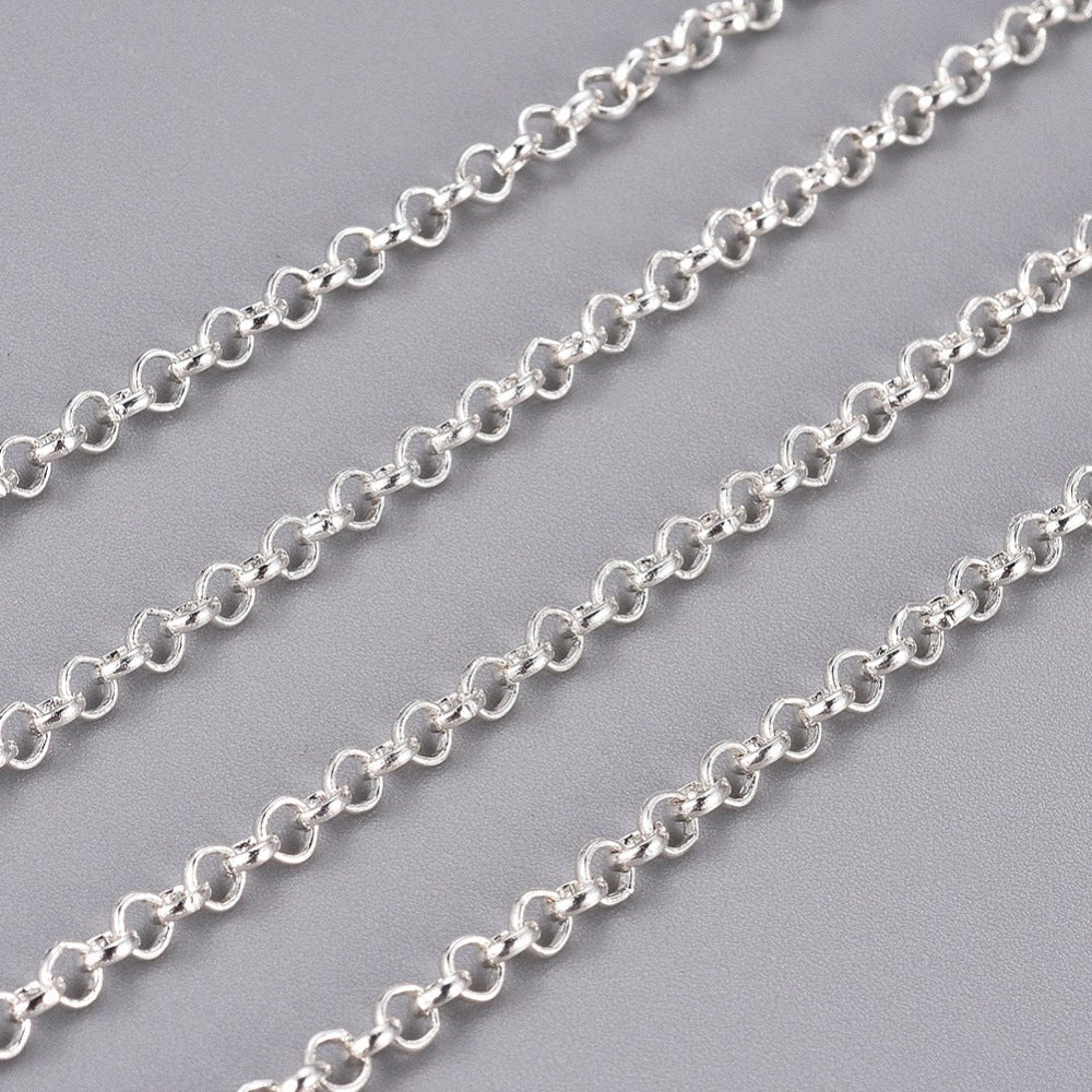 Rolo (Belcher) Chain w. Soldered 3mm Links (10m) - Silver