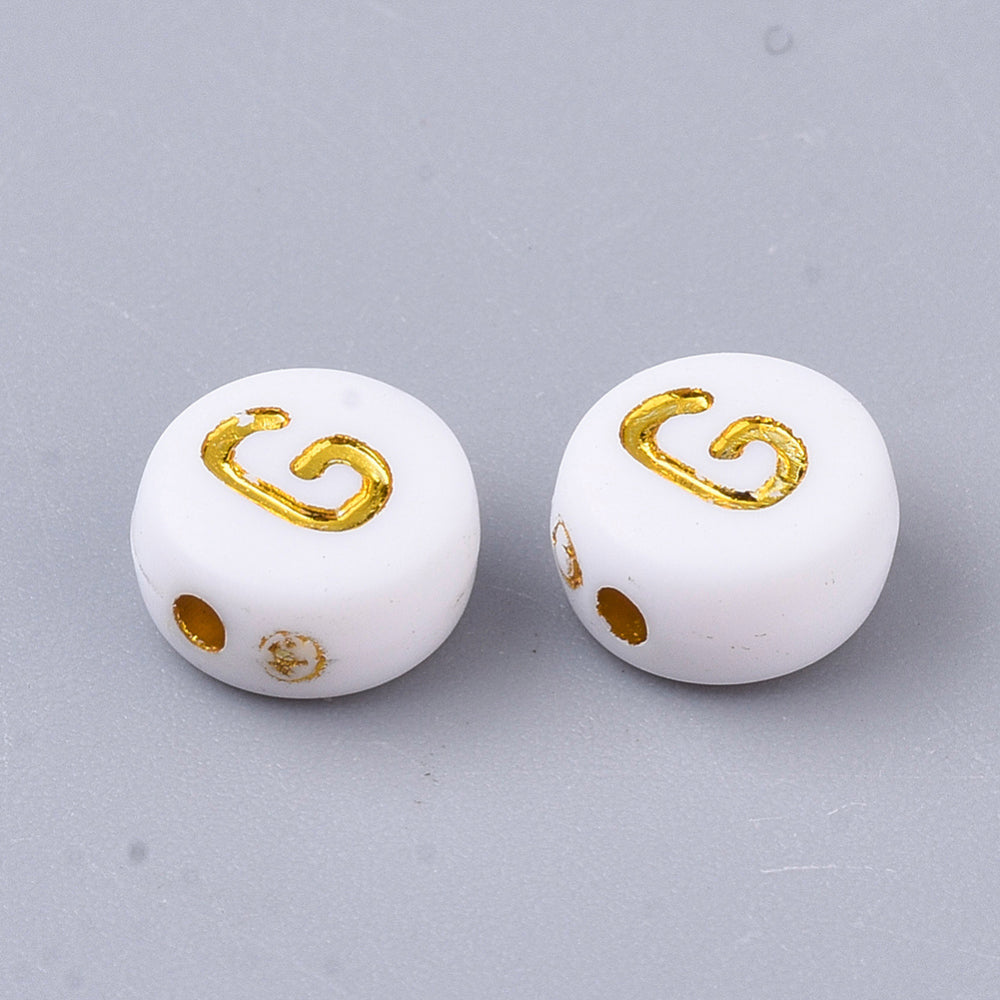 Alphabet Letter Beads (White/Gold) - G