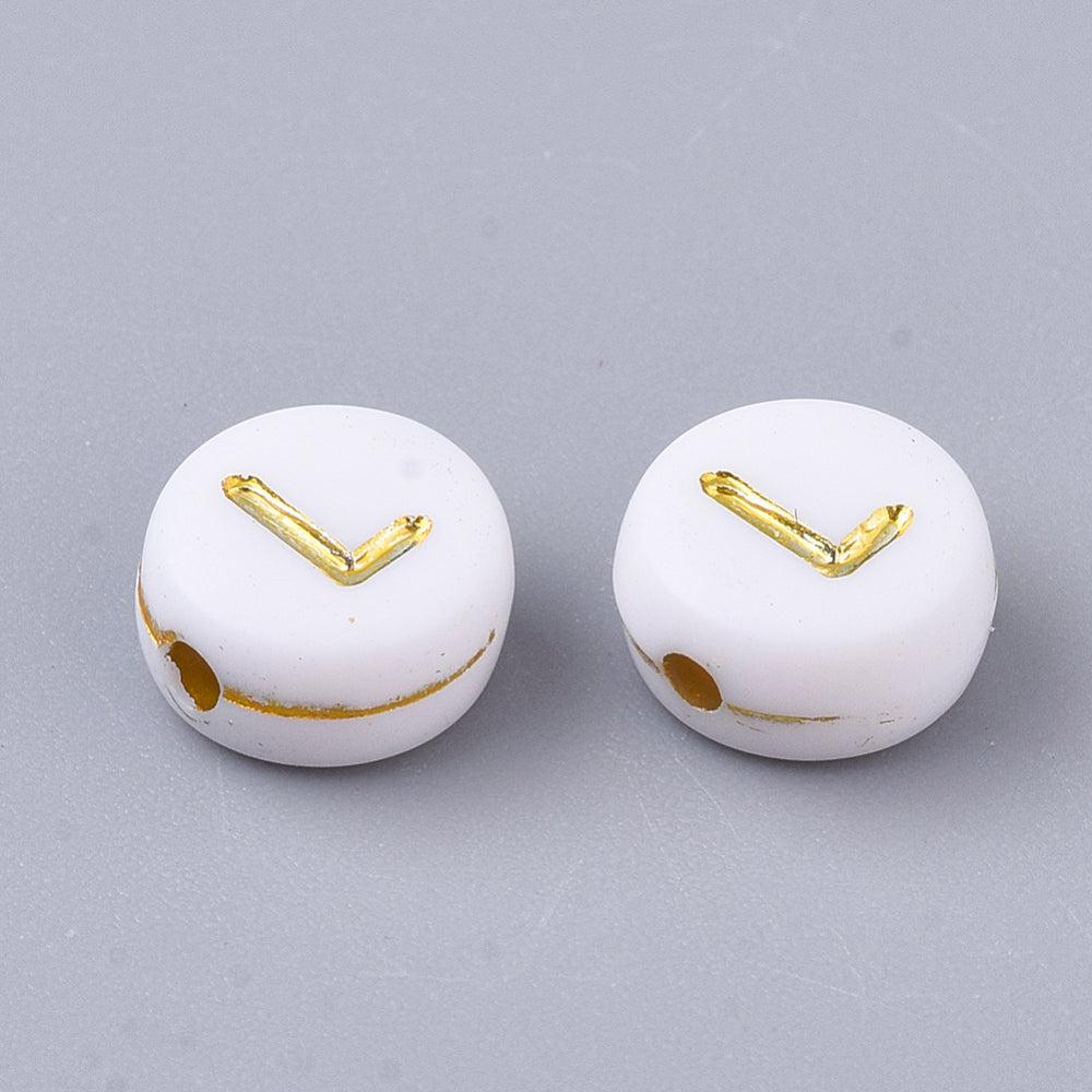 Alphabet Letter Beads (White/Gold) - L