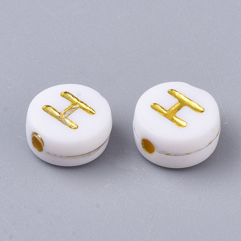 Alphabet Letter Beads (White/Gold) - H
