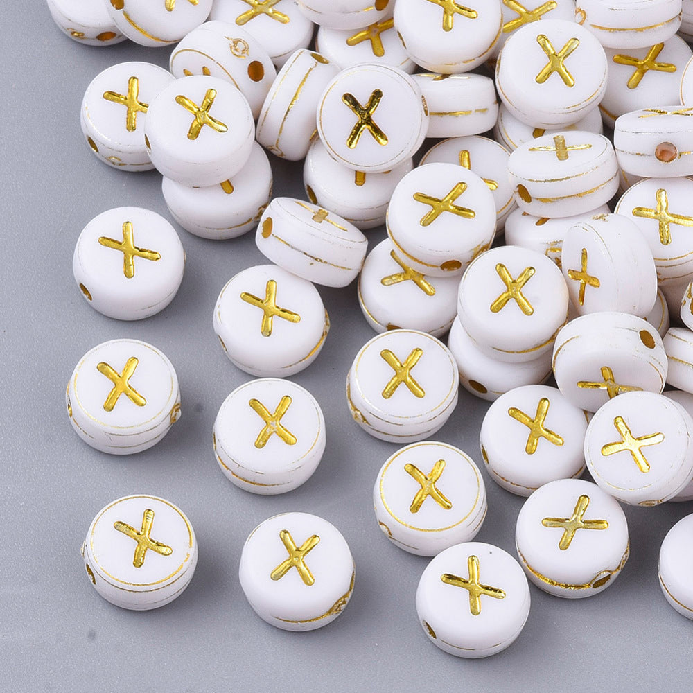 Alphabet Letter Beads (White/Gold) - X
