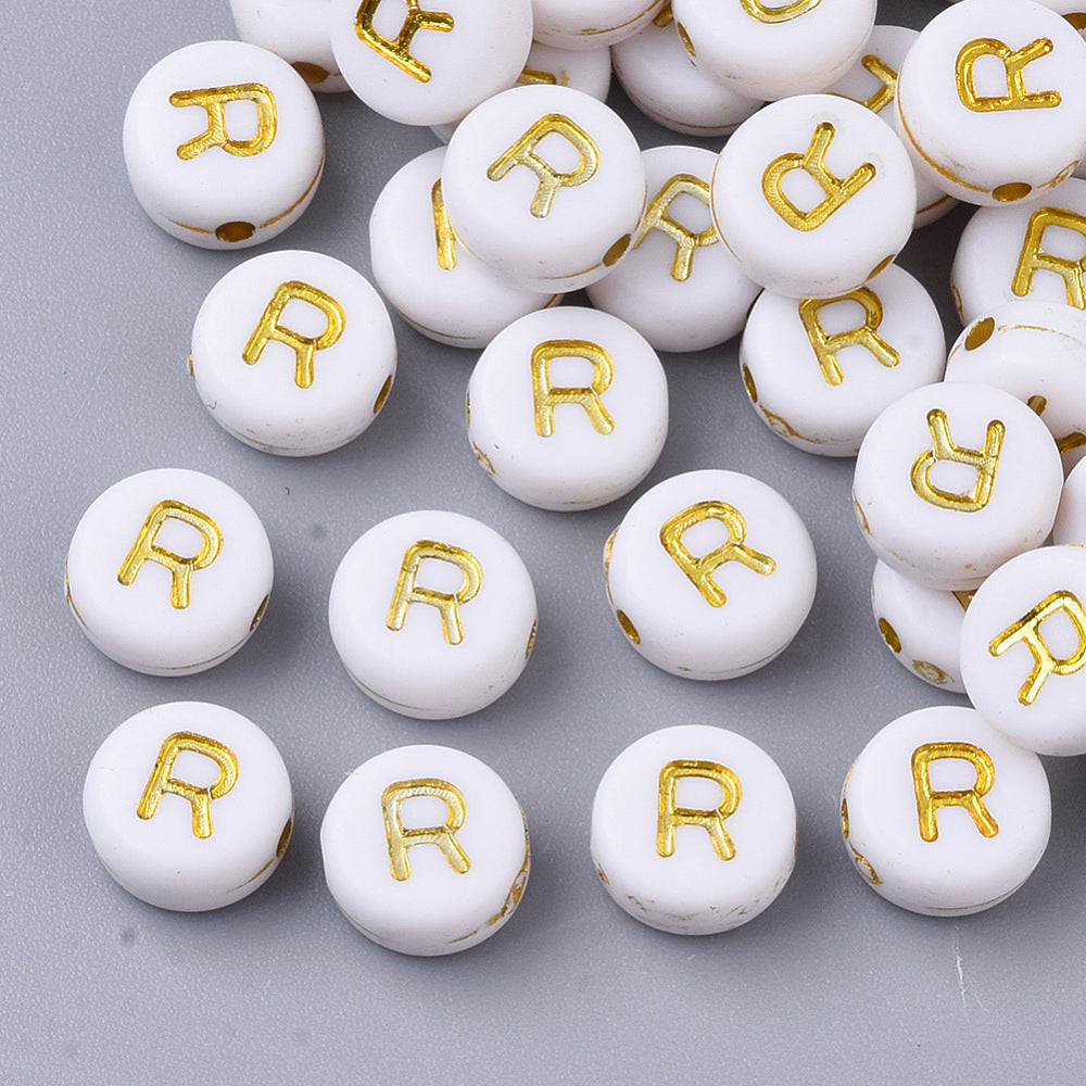 Alphabet Letter Beads (White/Gold) - R