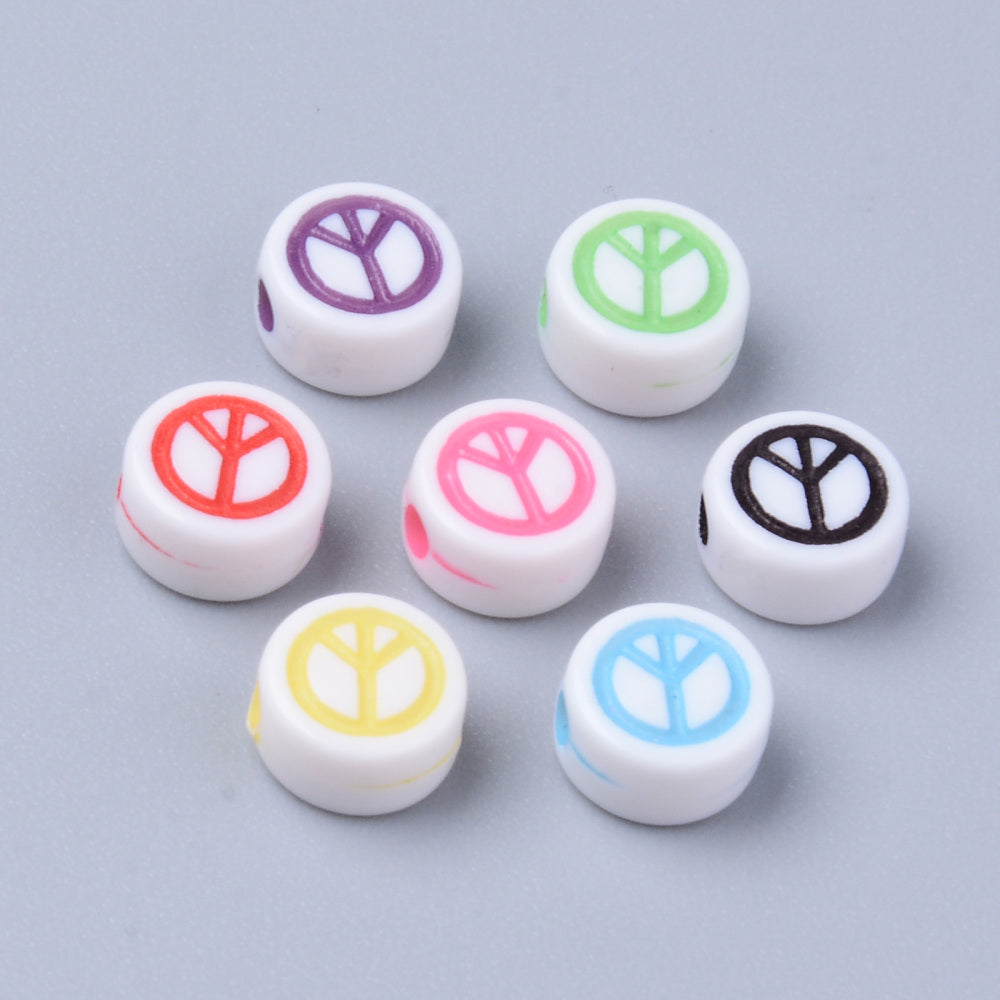 Peace Sign Beads - White/Colours (50)