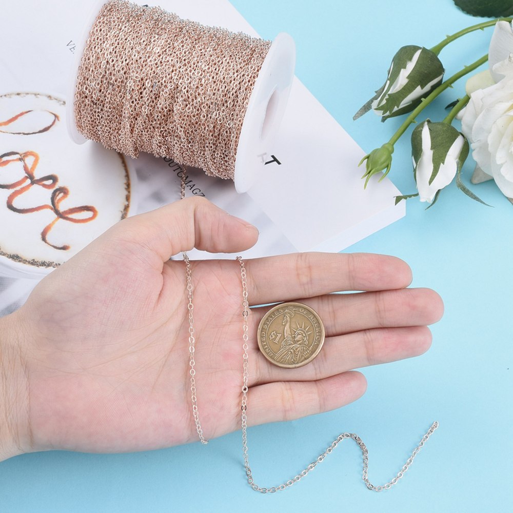 Fine Cross Chain w. Soldered Links (1m) - Rose Gold