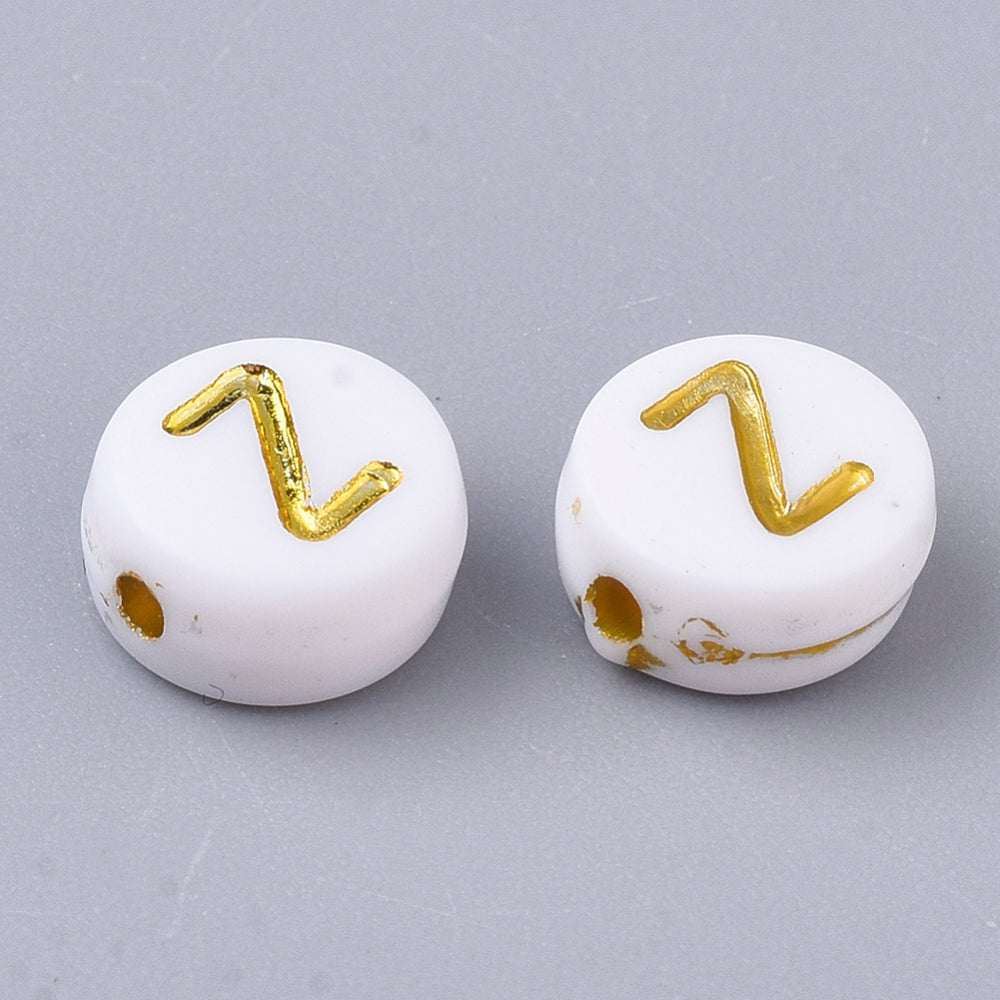 Alphabet Letter Beads (White/Gold) - Z