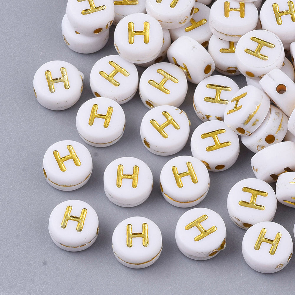 Alphabet Letter Beads (White/Gold) - H